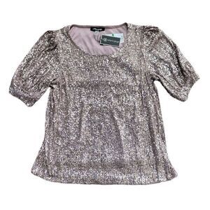 Cable & Gauge Roseyember Sequin Blouse with Puff Sleeves Lined Women’s Large